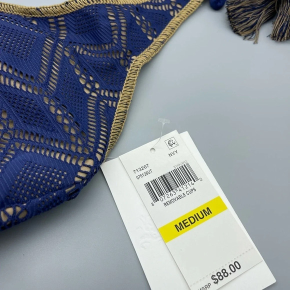 BECCA Wanderlust Crochet Tassel Bikini Top, NAVY, Size Medium, NWT​ - Picture 8 of 10
